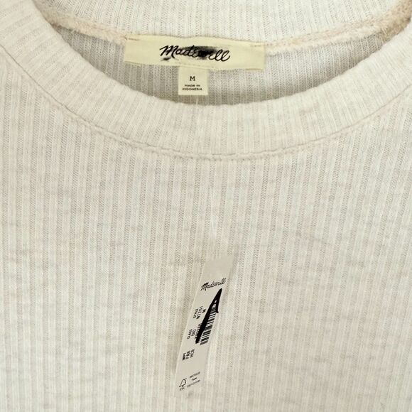 MADEWELL Ribbed Crewneck Long-Sleeve Tee M Heather Cream Top Slim Fit B21 - Picture 5 of 6